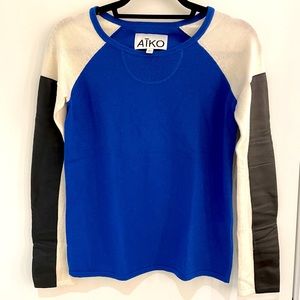 Aiko Colorblock Cashmere and Leather Sleeve Sweater